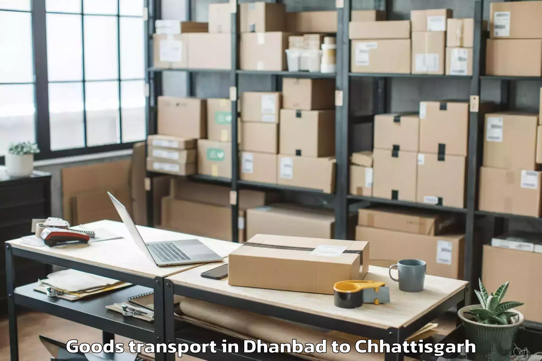 Comprehensive Dhanbad to Magneto The Mall Raipur Goods Transport